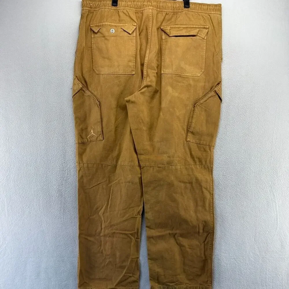 Jordan Pants Men's 2XL Brown Canvas Cargo Washed Chicago Elastic Waist Faded